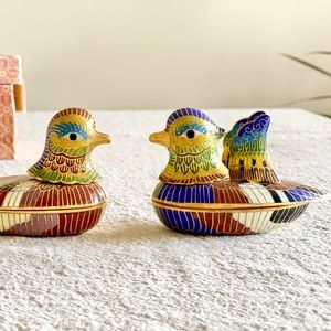 Vintage Cloisonné Pair Mandarin Ducks Trinket Box
